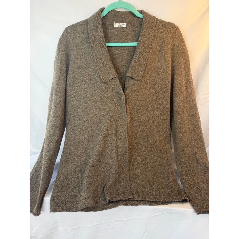 Brunello Cucinelli Cashmere Cardigan Sweater Brown Open Front Size M - Picture 2 of 8